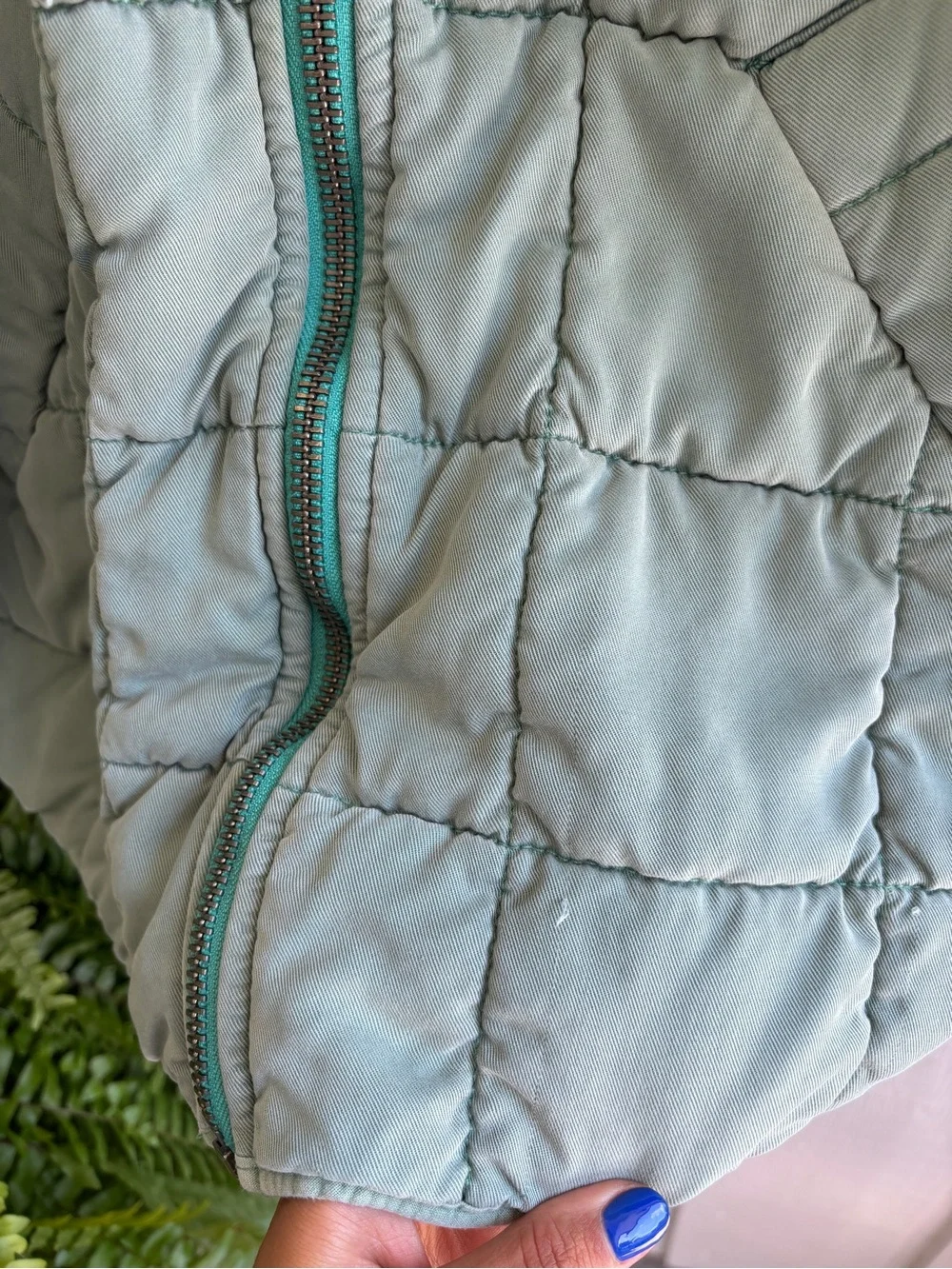 Free People Quilted Zip-Up Puffer Jacket in Light Blue